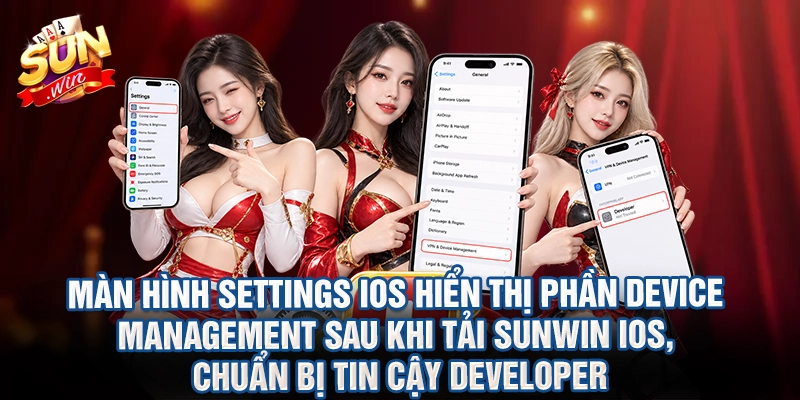 Màn hình Settings iOS hiển thị phần Device Management sau khi tải Sunwin iOS, chuẩn bị tin cậy developer